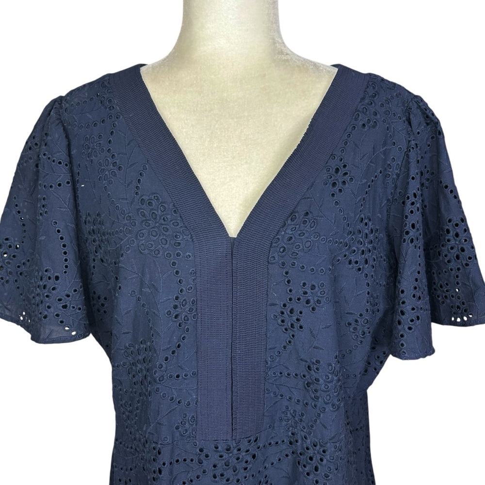 Chico's Navy Eyelet V-Neck Tiered Midi Dress - Picture 8 of 15